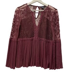 Womens Top Medium Wedding Guest Evening Flowy Date Night Party Sheer Fairy Lace